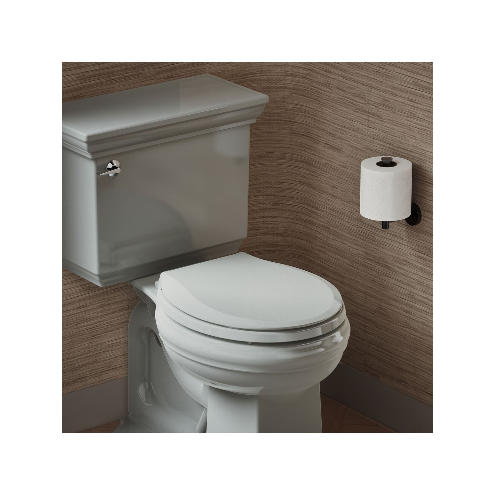 Cachet Nightlight Quiet-Close with Grip-Tight Round Toilet Seat, Ice Gray, Ready Latch