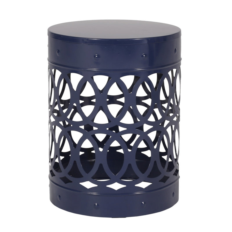 Large Outdoor Metal Table, Modern. Navy Blue, Iron Cut Pattern. Powder-coated Frame, No Assembly. 13.38in X 18in, 4.56lb Modern Side Table - Large. Construction. Powder-coated, 13.38"x13.38"x17.99",