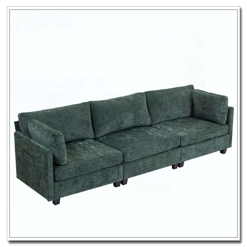 Canapé 3 places en tissu chenille profond, Vert foncé
