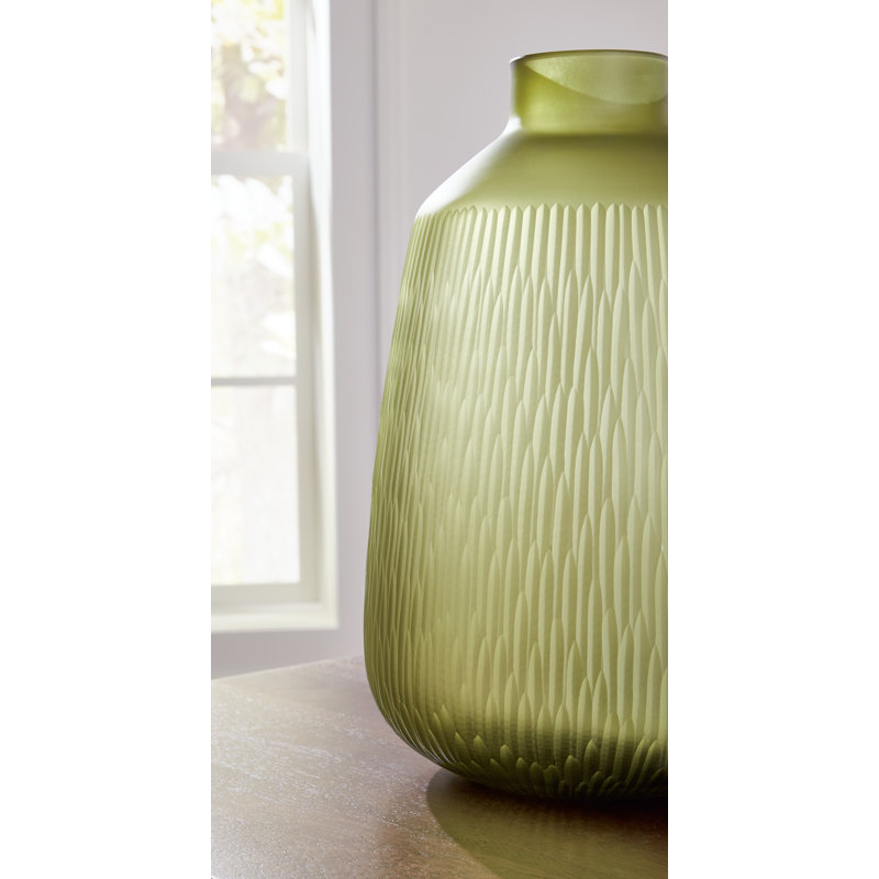 Olive Green Textured Glass Table Vase