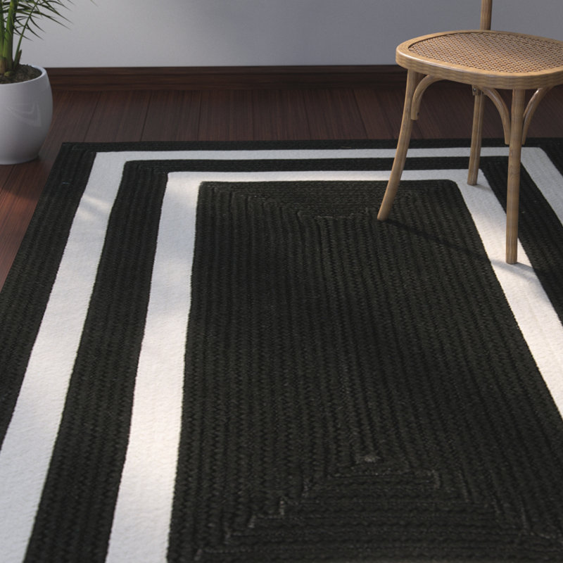 Tapis intérieur / extérieur noir / blanc Cisbrough, Rectangle 4 pi x 6 pi