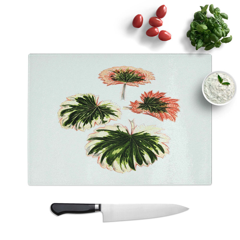 Tempered Glass Saxifrage Leaves by Benjamin Fawcett Chopping Board, 28.5 cm W x 20 cm L