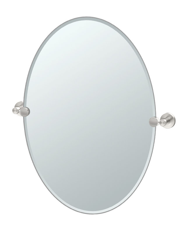 Glam Frameless Oval Wall Mirror | Bathroom Vanity Pivoting Wall Mirror, Satin Nickel