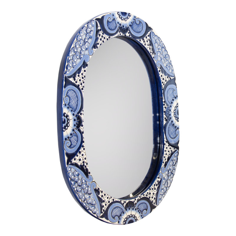 Miroir ovale bleu et blanc Talavera 