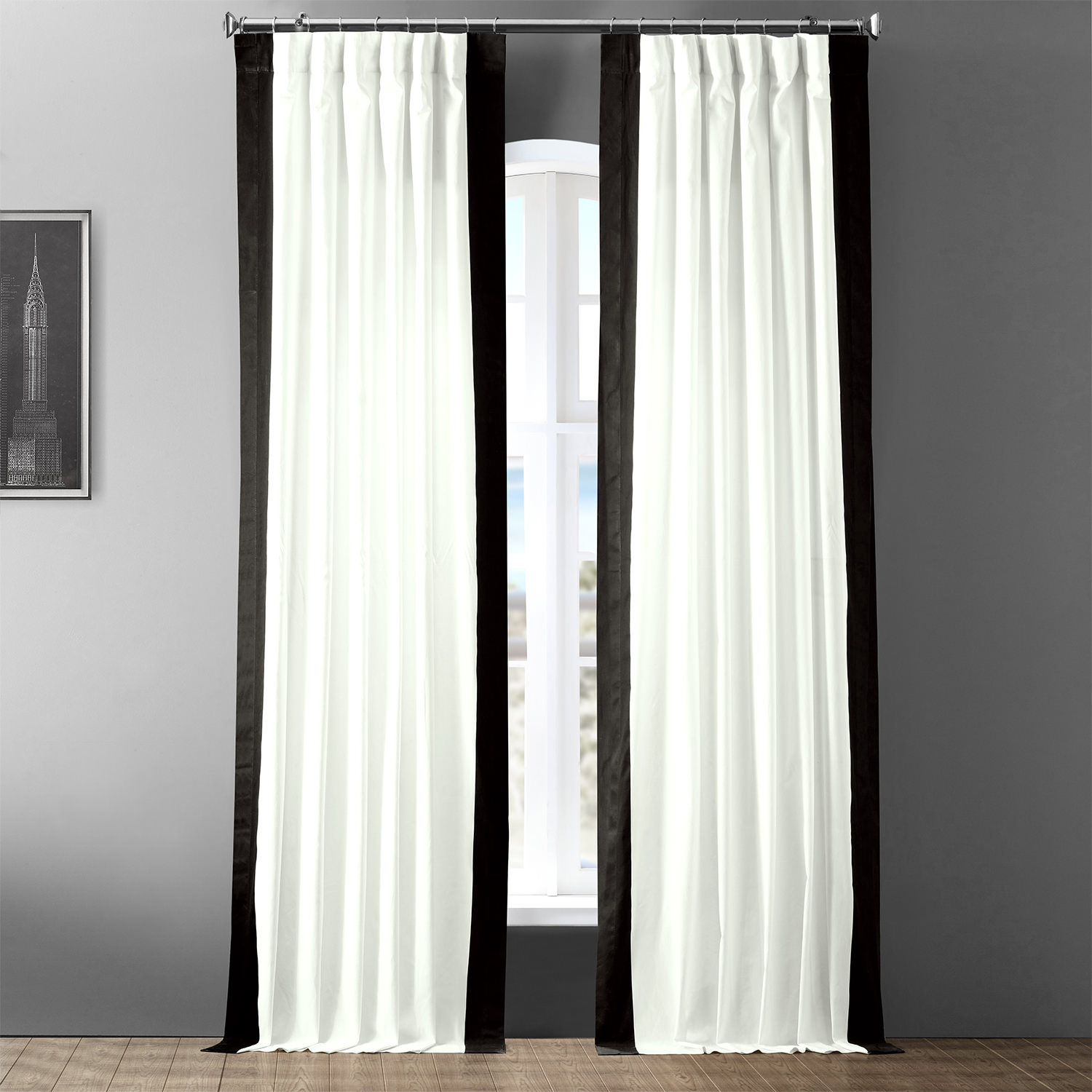 Limone Printed Cotton Curtain Panel, 50" x 96", Warm Off-White/Black
