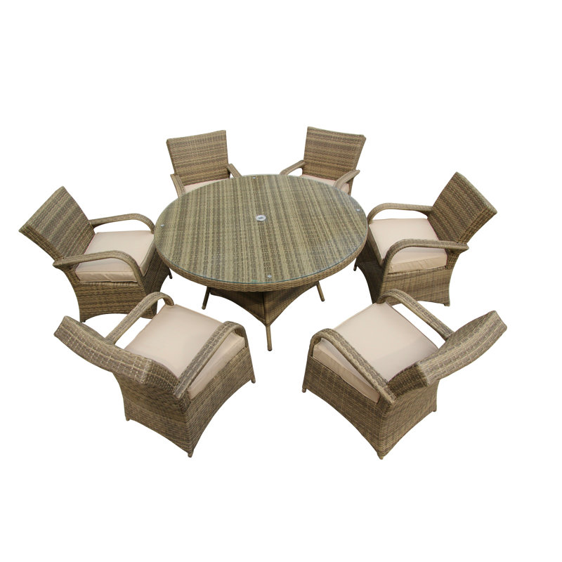 Fairweather 6 - Person Patio Dining Set Round Table with Cushions Included, Nature