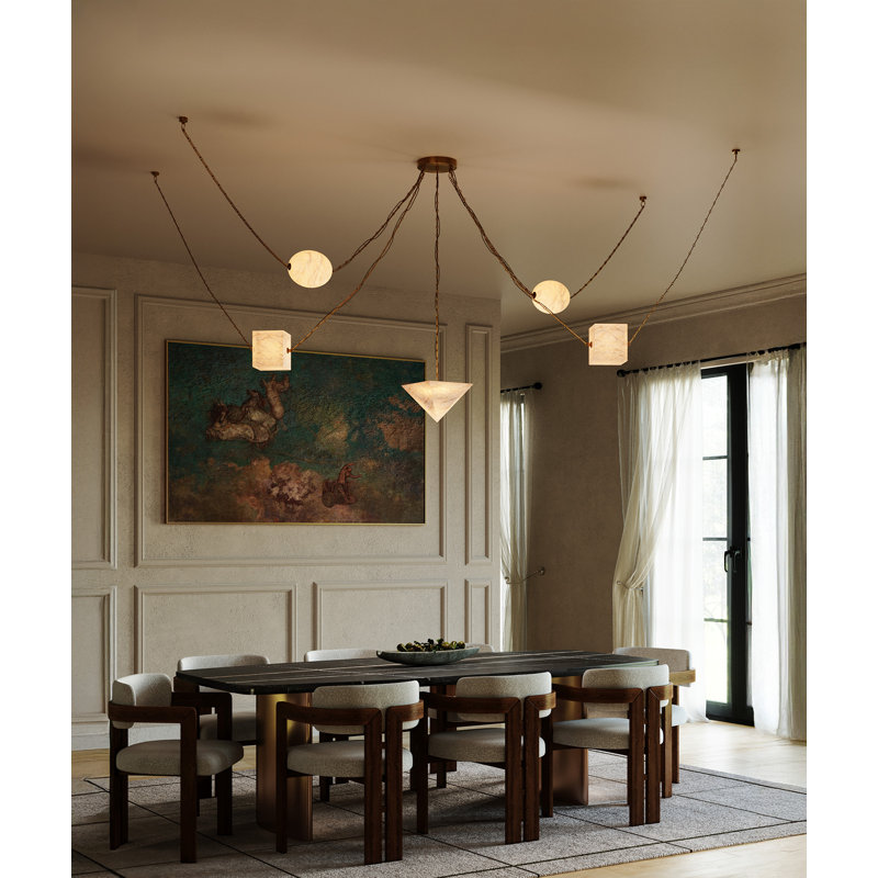 Mineral 5-Light Brass dimmable LED Chandelier, Brass, Alabaster