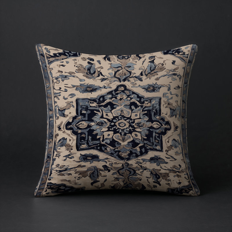 Coussin décoratif intérieur et extérieur Modern, Gris / bleu oriental, Carré 18 po