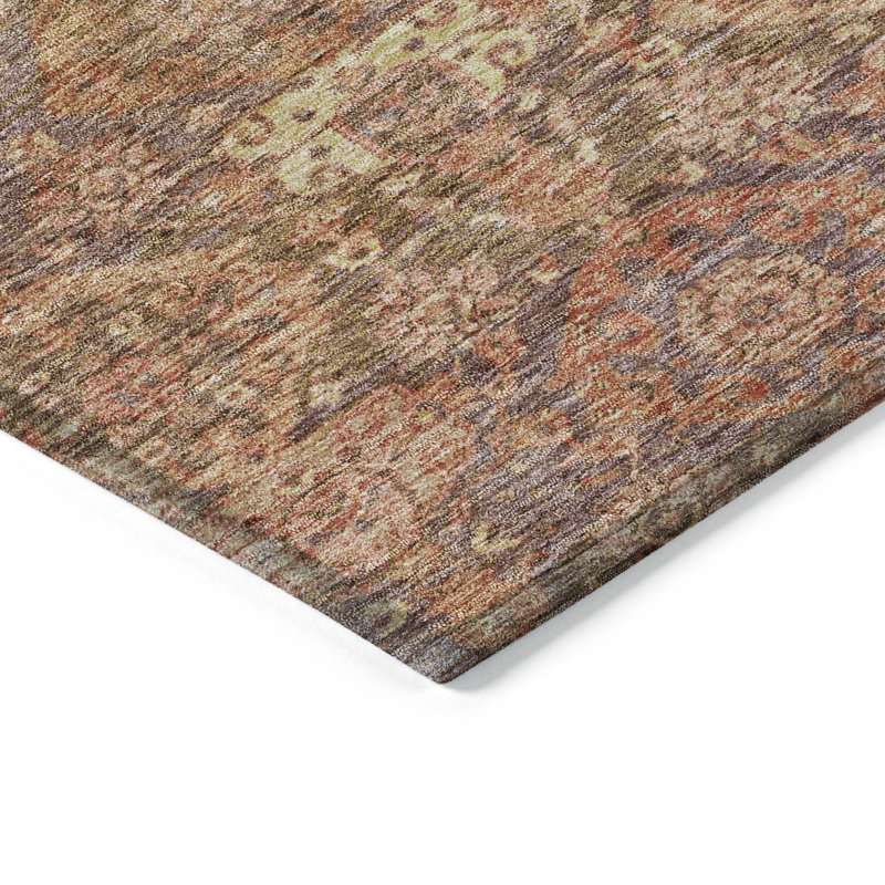 Red Synthetic Washable Rectangular 8' x 10' Damask Area Rug