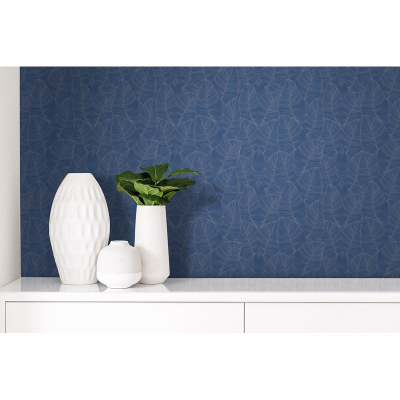 Rouleau de papier peint lisse L 33 pi x l 20,5 po Noyes, Bleu / Argent