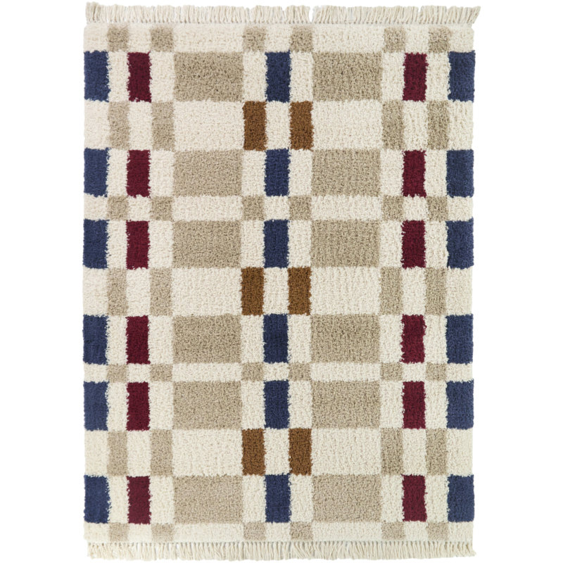 Dorolice Beige Checkered Colorblock Area Rug, Rectangle 7'10" x 10'