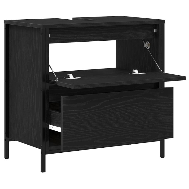 Bathroom Basin Cabinet With Drawers Sonoma Oak 60X34.5X60 Cm, Black Oak, 60"