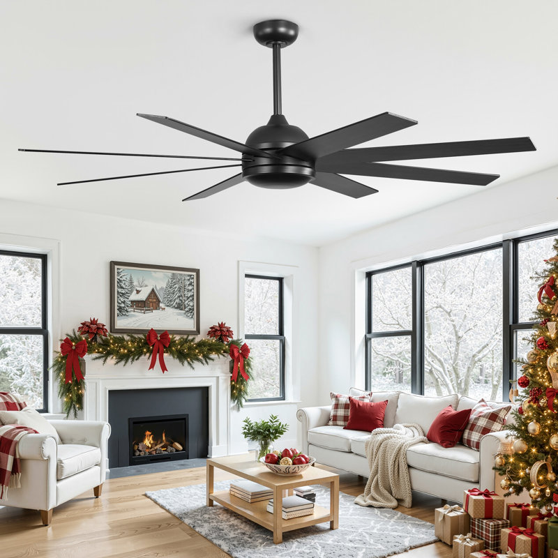 Ventilateur de plafond moderne 65 po noir avec télécommande Cissline pour salon / chambre à coucher