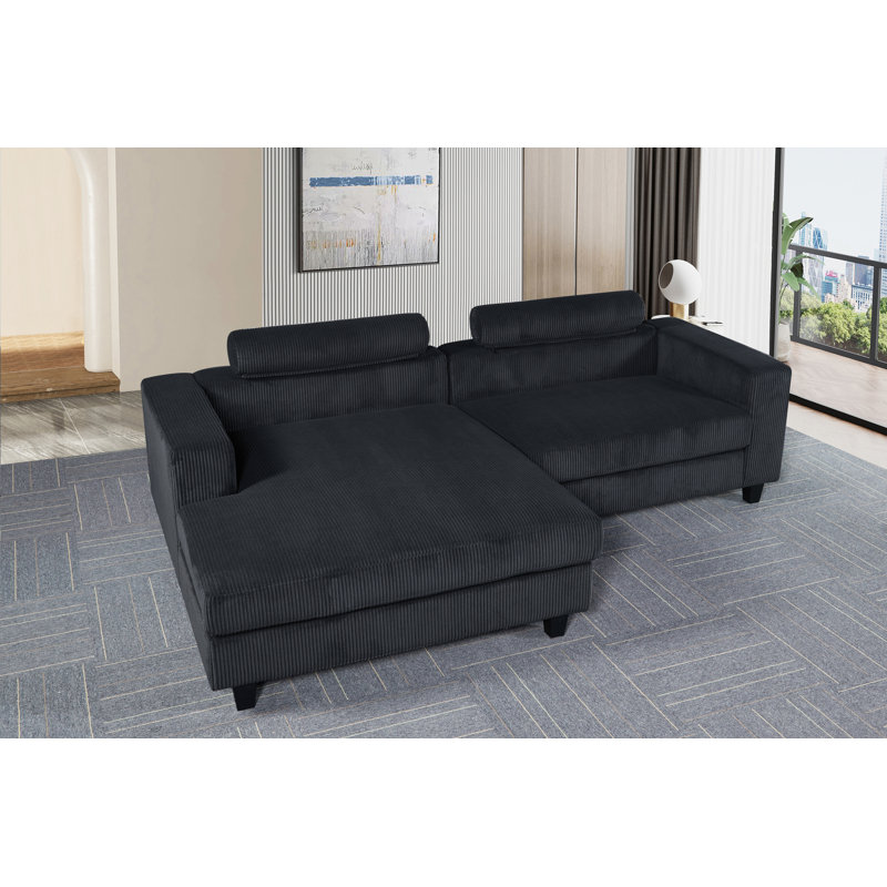 Amiin Corduroy L-Shaped Sectional, Dark Gray Corduroy, Left Hand Facing