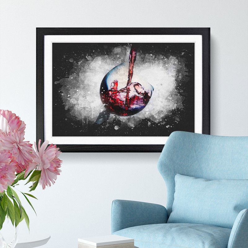 Tilted Wine Glass - Picture Frame Graphic Art Print, Black Framed, 62cm H x 87cm W x 2cm D