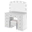Meuble-lavabo luxueux avec 10 ampoules Hollywood, 3 modes d'éclairage couleur, une coiffeuse classique avec tabouret rembourré et 9 tiroirs de rangement pour la chambre à coucher, blanc