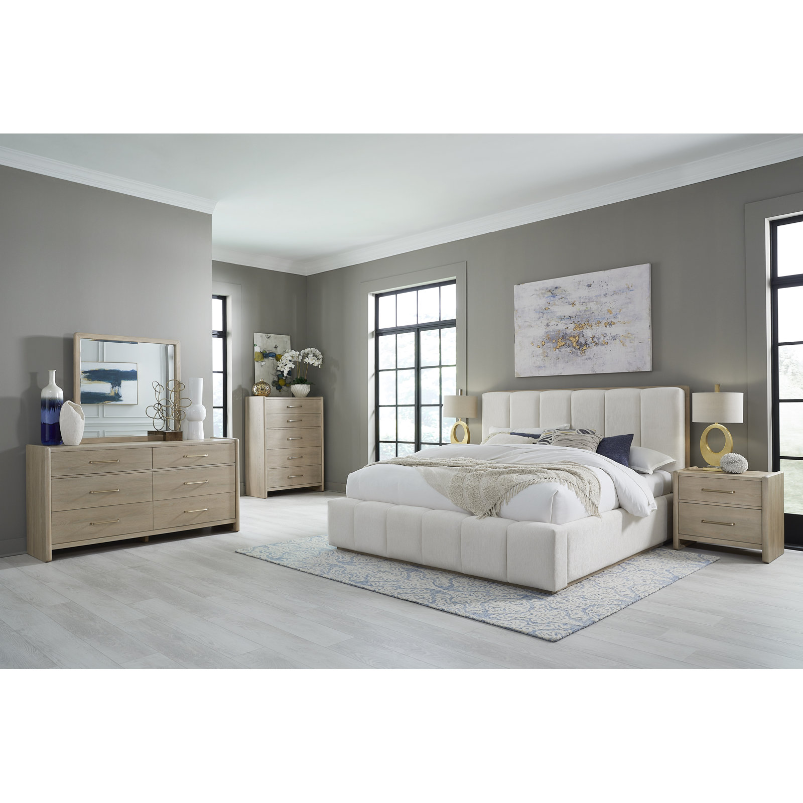 Atmane Wood Frame Upholstered Platform Bed In Cotton And Chai, Queen