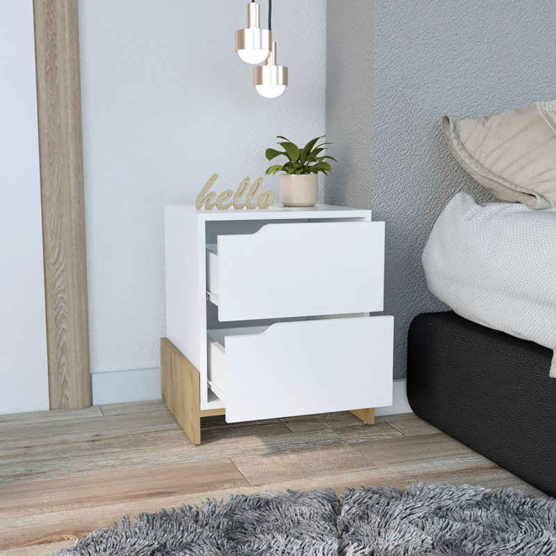 Nightstand, Bedside Table With 2-Drawers, Brown/White