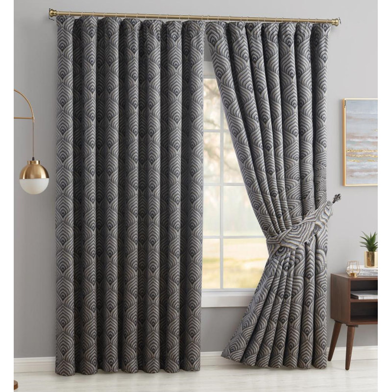 Lossett Room Darkening Curtain, Black/Gold, 228 W x 228 D cm