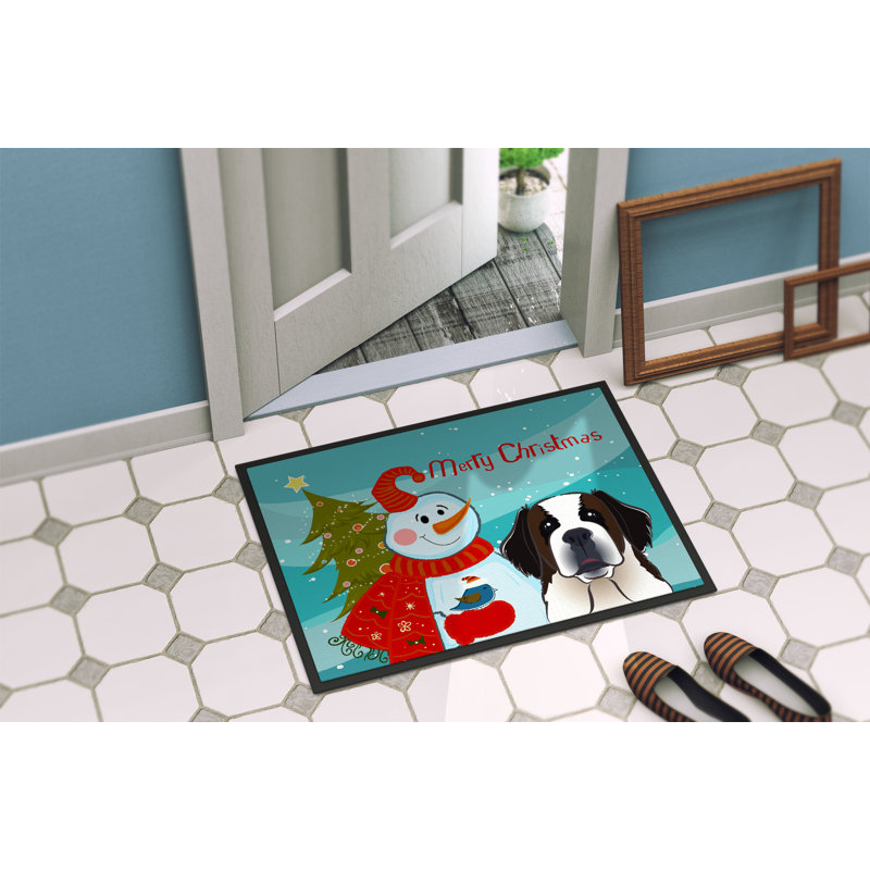 Tapis de porte d’extérieur antidérapant saint-bernard avec saint-bonhomme, Rectangle 2 pi x 3 pi