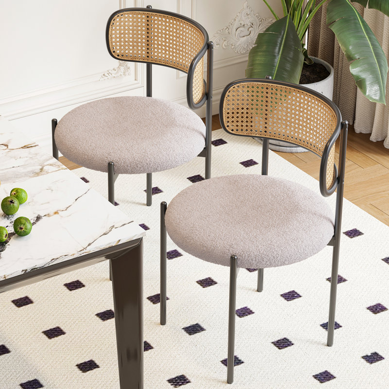 Ambri Rattan Back Fabric Upholstered Side Chair, 2, Grey