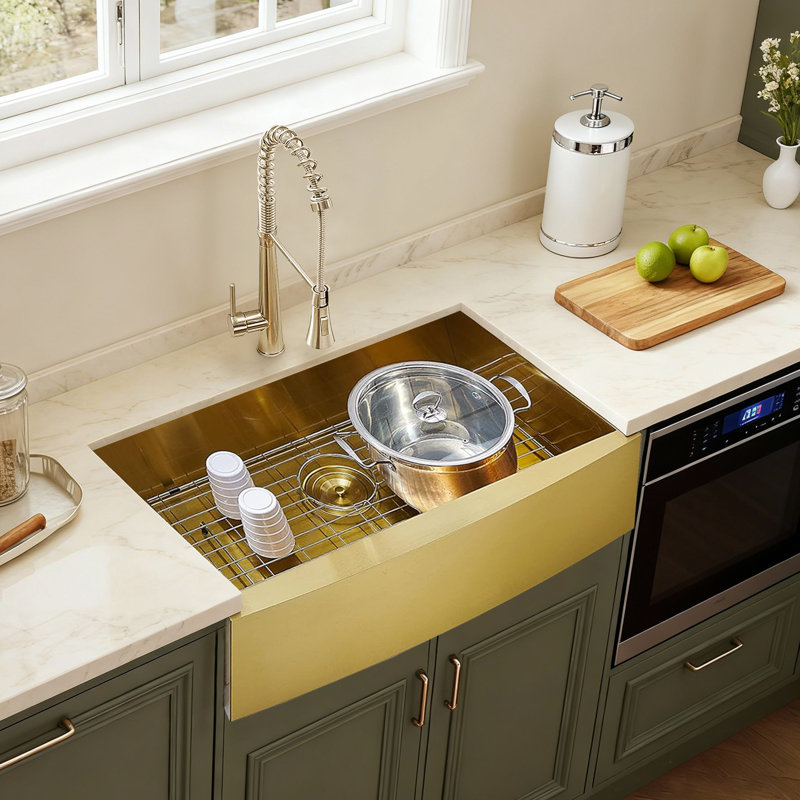 Évier de cuisine à tablier simple 33 x 21 pouces, Gold