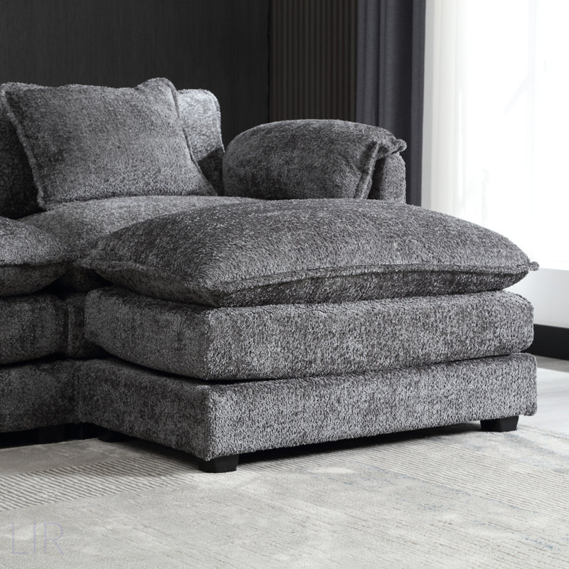 112 Inch Oversized Sectional Sofa Cloud Couch, Modern Chenille L Shaped Couch With Moveable Ottoman And Memory Foam