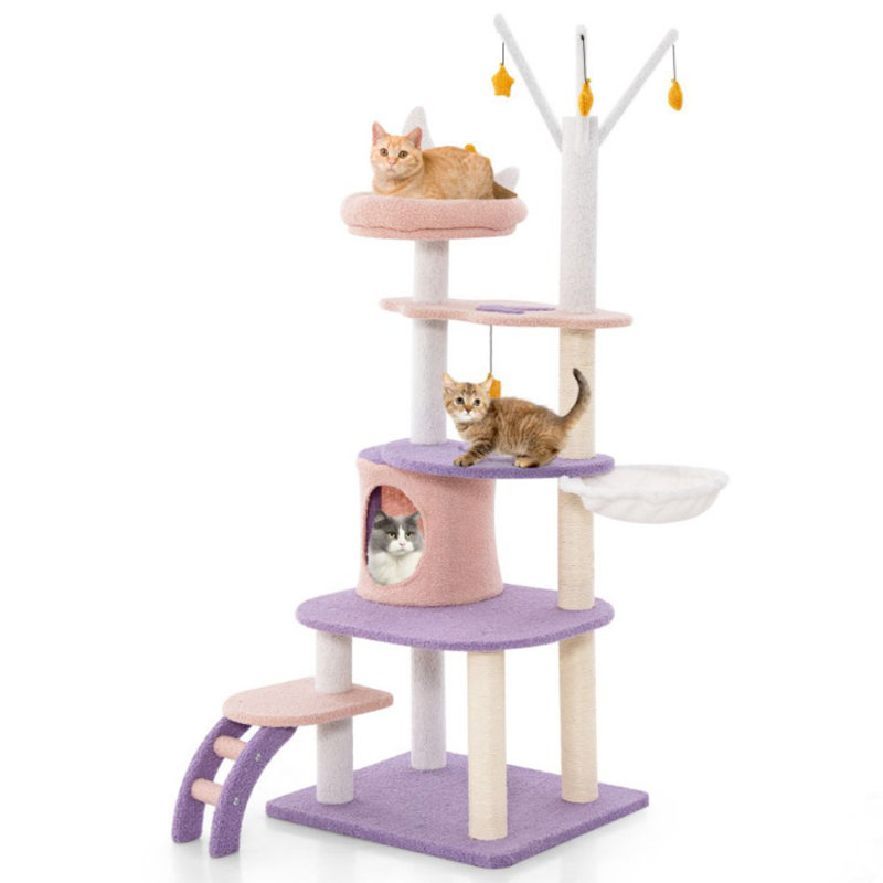 Tour à chat à plusieurs niveaux avec poteaux à griffer recouverts de sisal pour petits chats