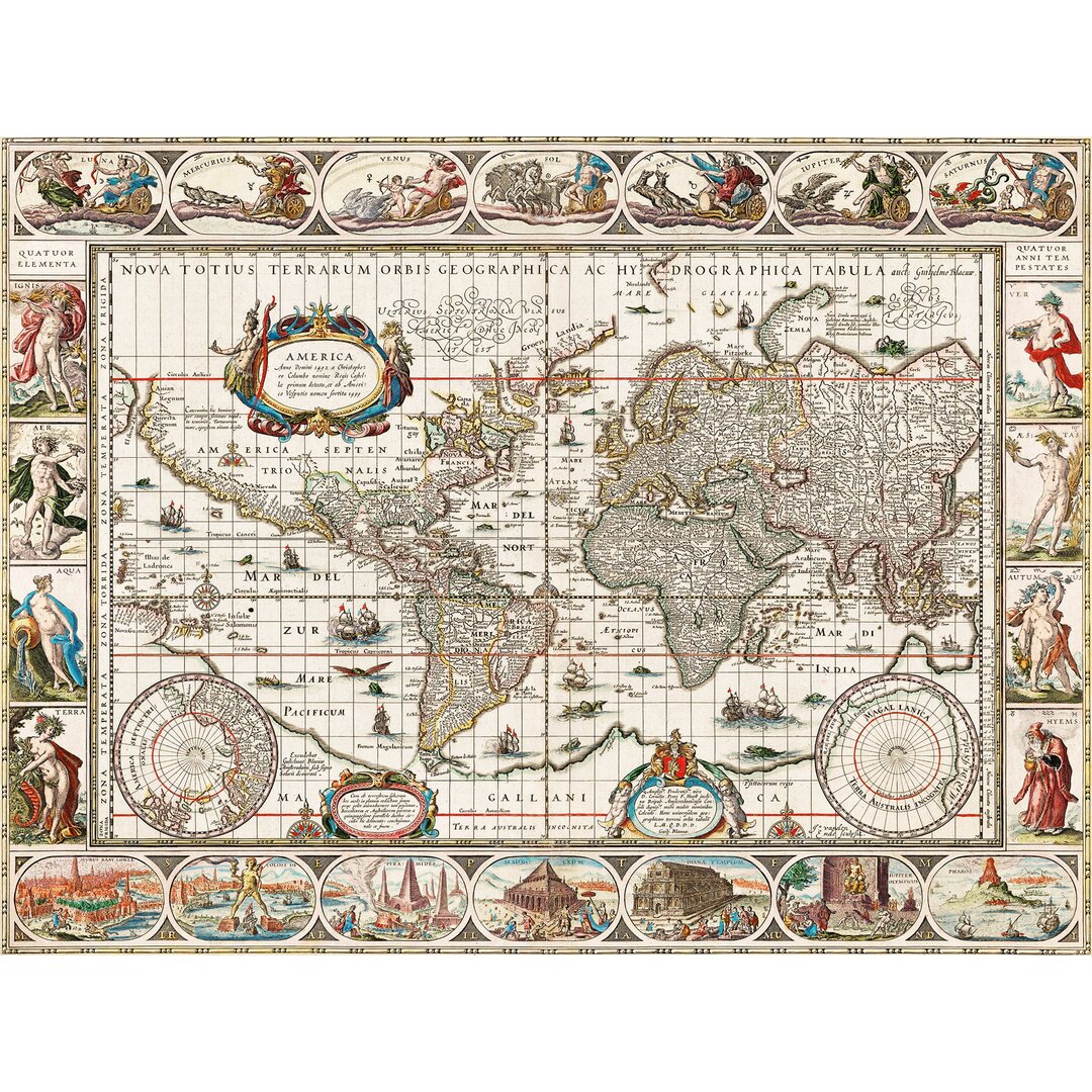 Leinwandbild Alte Karte: Nova totius terrarum orbis geographica ac hydrographica tabula von Jan Aertse Van Den Ende