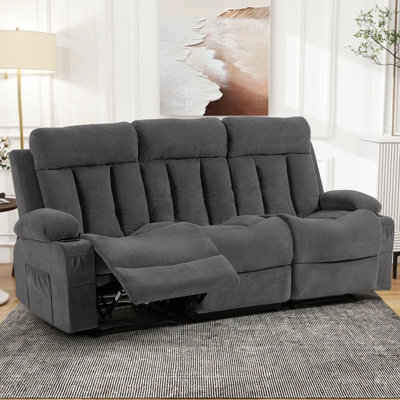 Recliner Sofa Set, 3 Seater Recliner Sofa Chair, Manual Reclining Sofa Couch, Triple Recliner Sofa for Living Room, Home Theater, Small Spaces, Grey