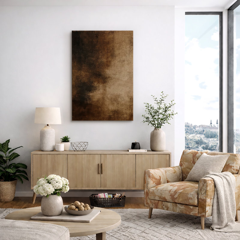 Rich Dark Brown and Warm Golden Brown Blended Wall Accent – Pictures Framed Canvas Print Wall Art, 24" H x 16" W x 1.5" D