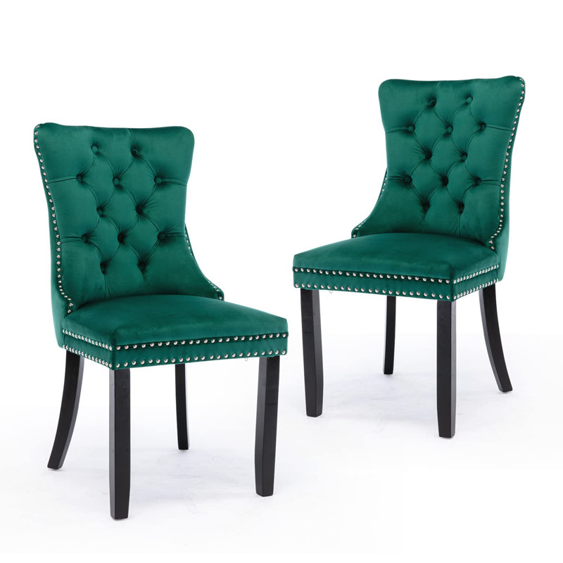 2 Pcs High-End Tufted Solid Wood Contemporary Velvet Upholstered Dining Chair With Wood Legs Nailhead Trim,Upholstered dining room chair,dinning chair,kitchen chair