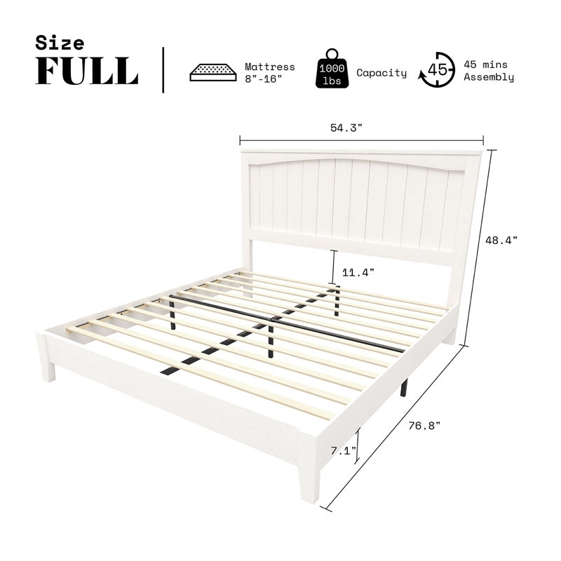 48.4" Farmhouse Full Size Solid Wood Bed Frame,White, White, Full / Double