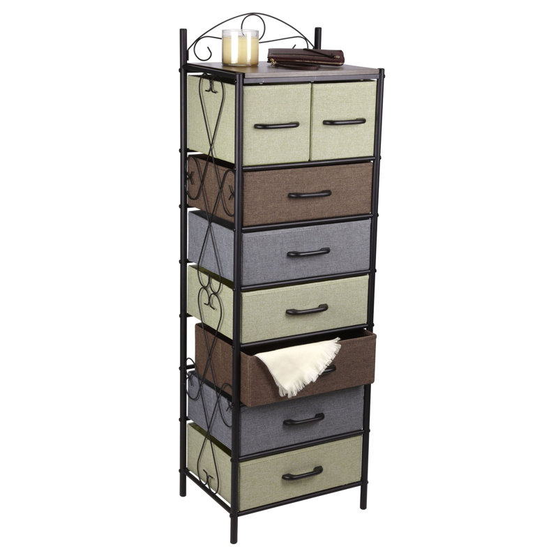 Brundrett Victoria Dresser Tower Storage Organizer with 8 Drawers Metal Frame and Mid Century Walnut Wood Grain Top