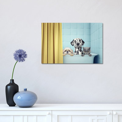 Two Dogs And Cat In The Bath by Helga1981 - Print on Canvas