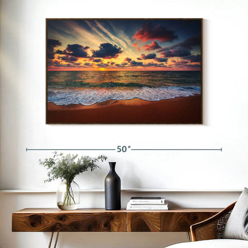 Coucher de soleil d'été, Cadre flottant noyer, 40 po x 27 po