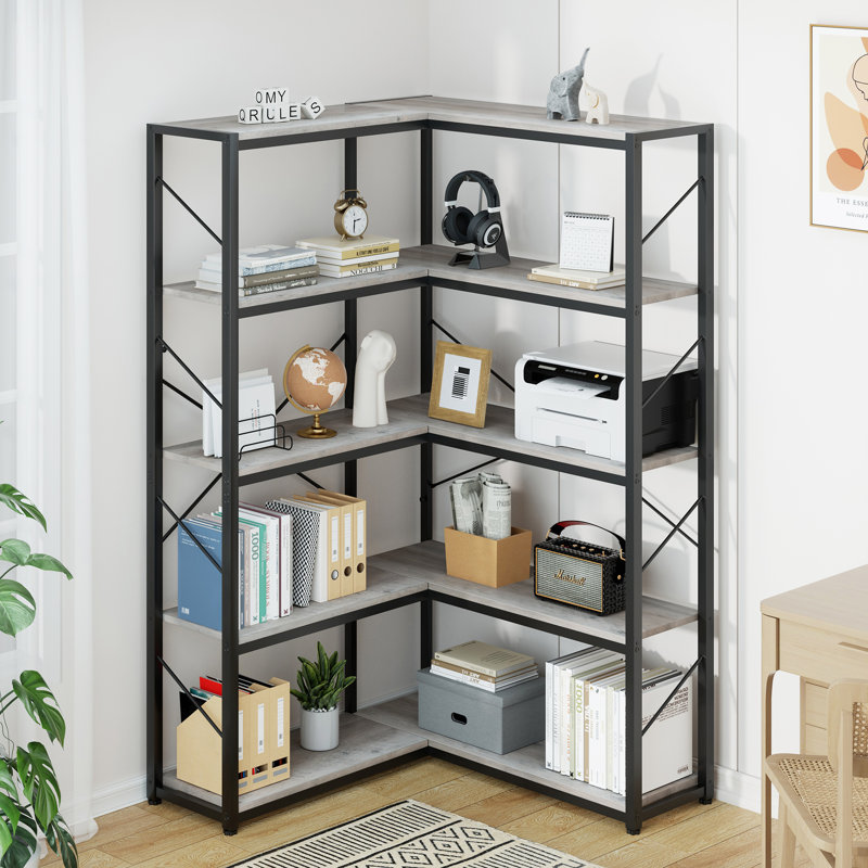 Bibliothèque d'angle pour salon Mackzum, Gris