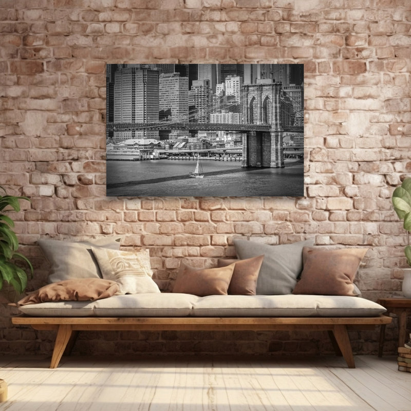 Pont de Brooklyn, voilier, architecture contemporaine abstraite, affiche murale, 40" H x 60" W