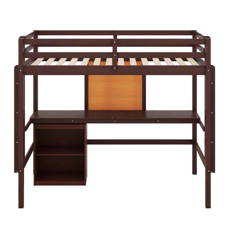Lit mezzanine simple avec bureau et tableau d'écriture, structure de lit mezzanine en bois massif avec armoire à 2 tiroirs et barrière de sécurité pour les adolescents
