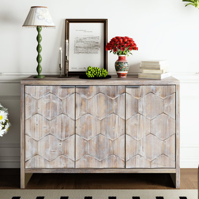Accent Cabinet 3 Door Wooden Sideboard Buffet Server Storage For Office. Natural Wood, Adjustable Shelves, Enticing Style Storage. Attractive