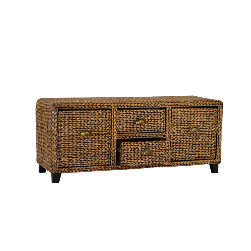 Banc de rangement en osier Northside, Patine dorée