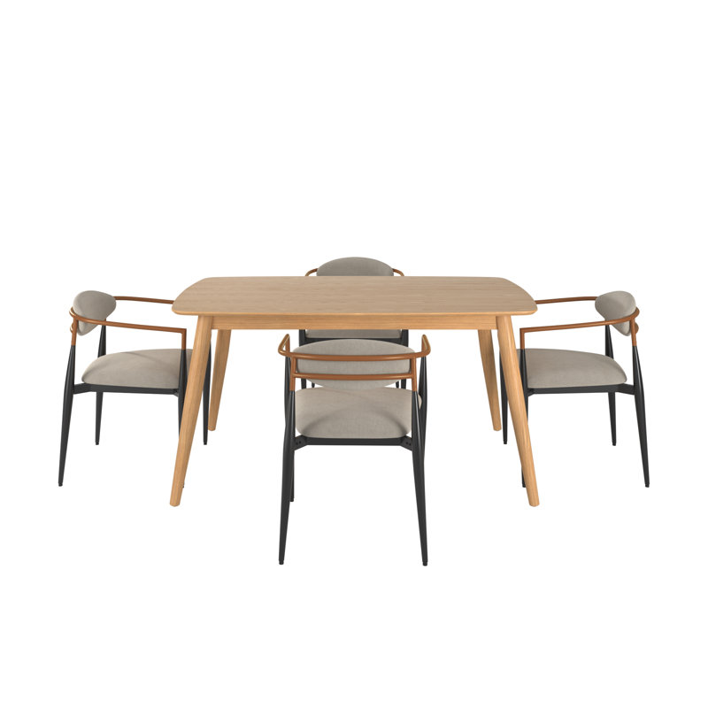 Ensemble de salle à manger Clancy Mid-Century, Naturel, H 29,33 po x L 59,06 po x l 35,44 po, Beige