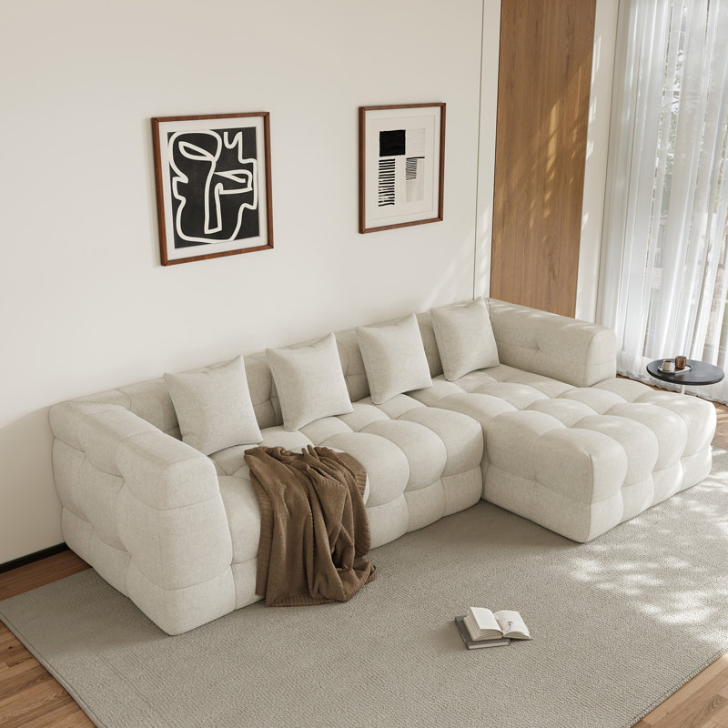 Canapé modulaire rembourré 2 pièces rembourré et sans capitonnage, Face à la droite, Chenille blanche