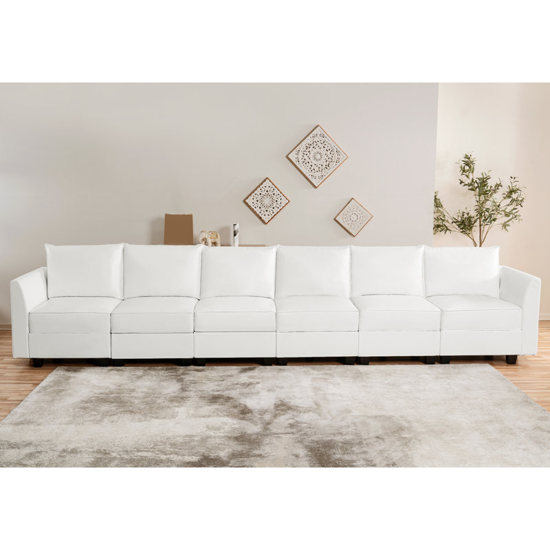 Canapé modulaire en cuir convertible Rudie, Cuir vif blanc éclatant