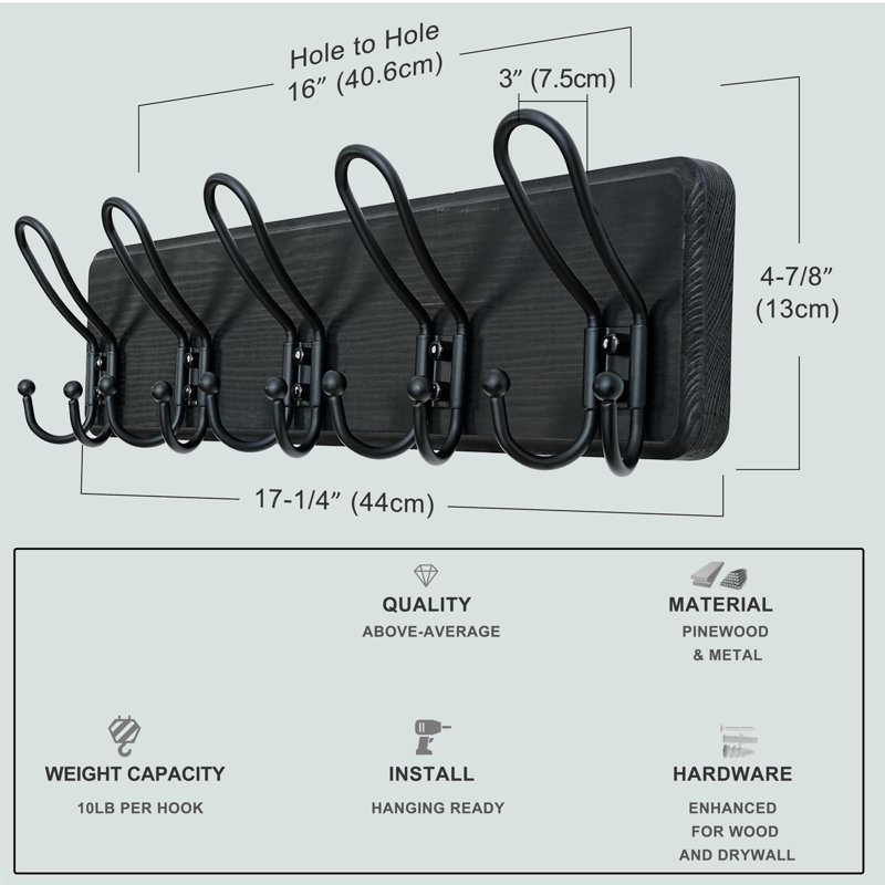 5 - Hook Coat Rack, Black