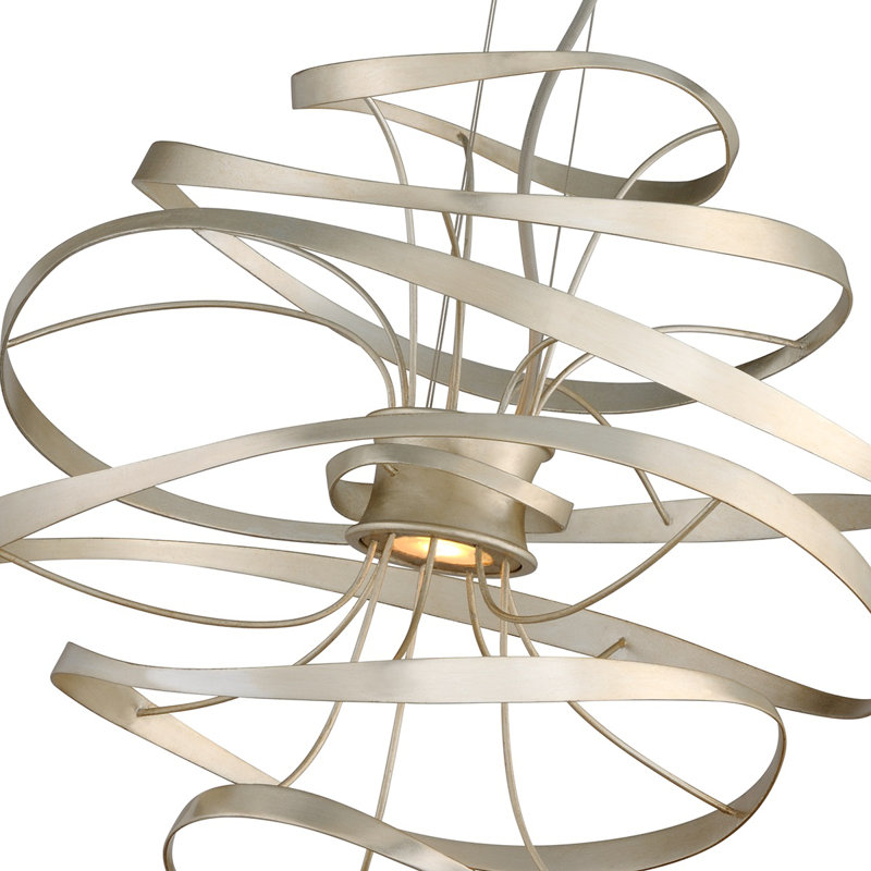 Calligraphy 2 - Light Unique Geometric LED Chandelier, 31.25" H x 34" W x 34" D, Silver Leaf with Polished Stainless Accents