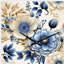 Classic Blue Harmony Bouquet - Horloge murale asymétrique florale-106137781