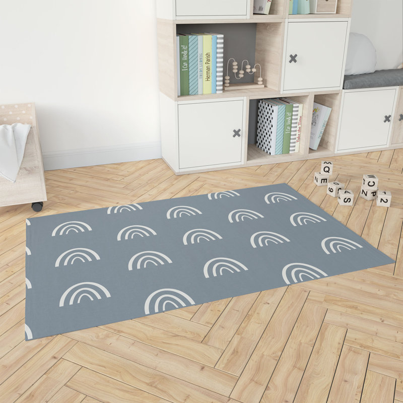 Plain Bows Kids Play Mat, Rectangle 3' x 5', Blue/Ivory