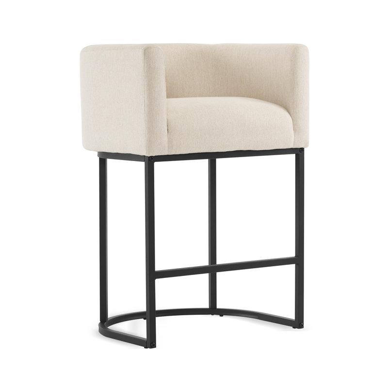 Tabouret de bar H 33,5 po Christlyn, Siège en lin / structure noire, Lin lin