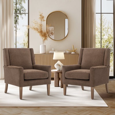 Ayran Upholstered Wingback Armchair with Solid Wood Legs (Set of 2)